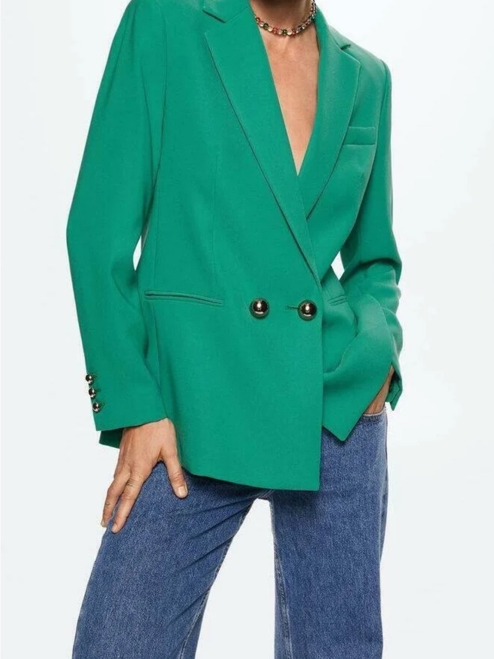 Mango Emerald Green Double-Breasted Blazer
